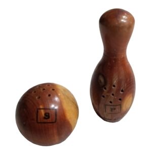 Bowling Ball Pin Salt and Pepper Shakers Wooden‎ 3.5" Tall